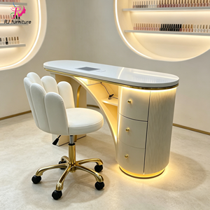 Table de manucure blanche de luxe avec éclairage LED, tiroirs, aspirateur de poussière, poste de travail pour salon de manucure, bureau à ongles avec chaise de technicien - Product Image 5