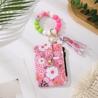 Tas Mini Wanita Motif Bunga Musim Semi Musim Panas Tempat Kartu Berpinggiran Lipat Motif Bunga Gantungan Kunci Wanita Tas Gantungan Kunci Kustom
