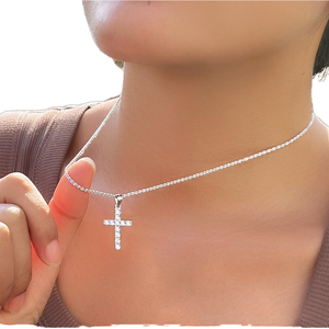 Trendy Fine Jewelry Cubic Zirconia Link <b>Chain</b> S925 Sterling Silver Double <b>Cross</b> Pendant Necklace for Women & Men Wedding Gift - Product Image 1