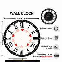 Horloge murale vintage en fer, motif cœur et couronne, chiffres romains silencieux, décoration de chambre, cadeau personnalisé pour la Saint-Valentin