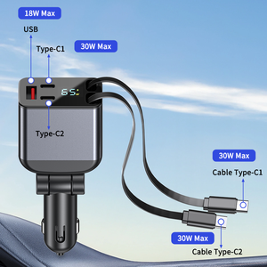 Cargador de coche retráctil, adaptador de cargador de teléfono de 100W, súper rápido, con cables retráctiles duales, cargador de coche PD QC USB de 60W - Product Image 3