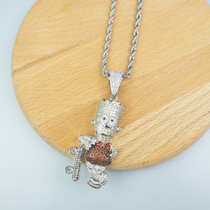Bon prix bijoux hip hop personnalisés breloques mignon <span class=keywords><strong>Simpson</strong></span> pendentif 5A rond brillant coupe CZ pendentif en cuivre - Product Image 2