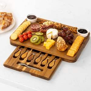 هدية تدفئة منزلية منزلقة درج طبق جبن أكاسيا لوح جبن أكاسيا لوح تشاركوتري مع مجموعة سكاكين - Product Image 4
