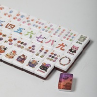 Jeu de Mahjong en Acrylique à Motif Chat de Dessin Animé d'Halloween, Tuiles Entières Imprimées Double Couche, Pliable et Portable, Jeu Américain pour Fêtes Familiales