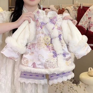 Tongxingyuan Girls Chinese Style Two Piece Set Fleece Winter New Year Outfit Baby Girls Traditional Clothing - Product Image 4