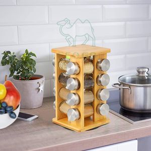 Estante de especias giratorio de bambú, organizador de estante de especias de encimera, carrito giratorio para Cocina - Product Image 2