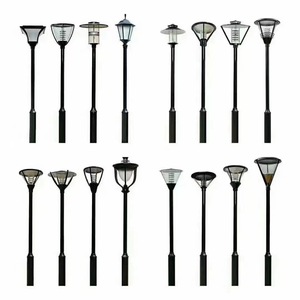 Farola de Jardín de Hierro para Exteriores con Pantalla de Vidrio LED, Luz Blanca Cálida de 2700K, IP66, Bombilla A19 No Desmontable, AC 220V, Sensor de Movimiento, Energía Solar - Product Image 1