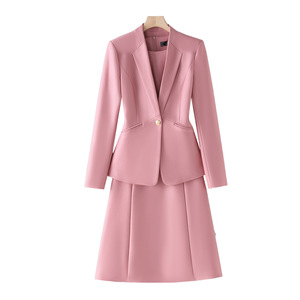 Burgundy Women's Suit Set Midi <b>Skirt</b> Full Sleeve Office Lady Anti-Wrinkle Polyester Worsted Fabric - Product Image 5