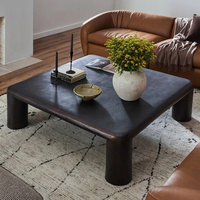 Table basse carrée en verre trempé bronze foncé, moulée d'une seule pièce avec bords arrondis épais, 4 pieds épais, table centrale pour salon
