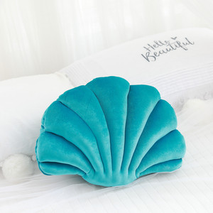 Venta al por mayor de felpa Seashell Almohada Terciopelo azul Sea Shell Cojín de felpa Sea Ocean Shell Shaped Pillow - Product Image 5