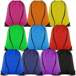 Factory Waterproof Casual <b>Medium</b> Cinch Sack Gym 210D Polyester Custom Printed Logo Zipper Drawstring Bag Rope Handle Multi-Color - Product Image 1