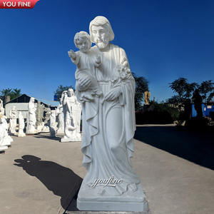 YOUFINEカテドラルカトリック宗教的屋外装飾彫刻白手彫りビンテージ大理石セントジョセフ像 - Product Image 2