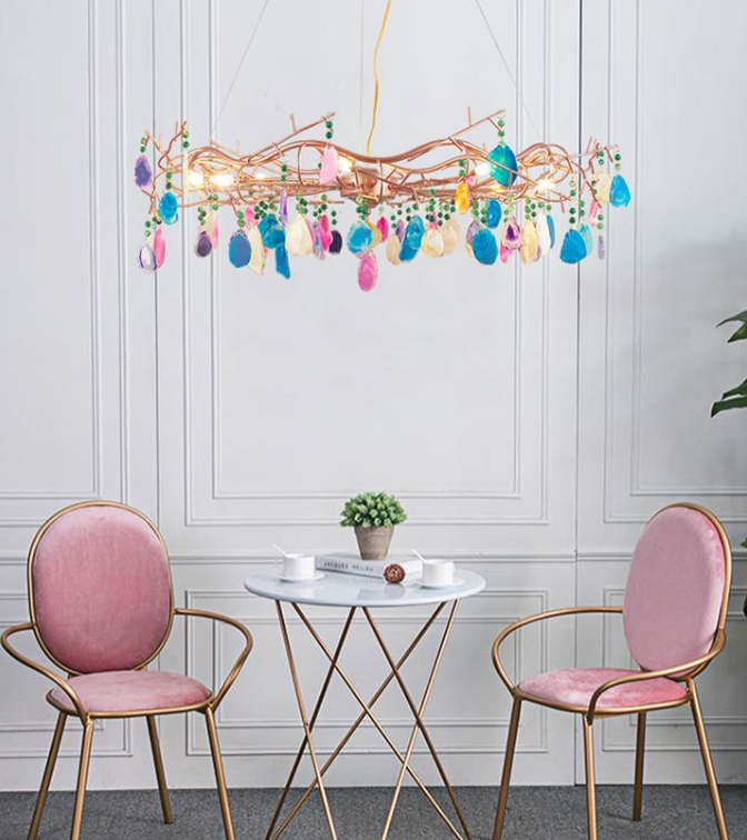 Living room lighting decoration chandeliers pendant lights luxury colored agate chandelier