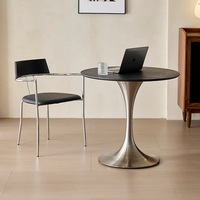 Vintage-Stil Runder Massivholz-Esstisch; Edelstahl Tulpenförmiger Balkon-Beistelltisch; Designer Retro-Esstisch