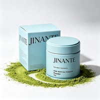 Vente en gros de boîtes en métal pour matcha de 30 à 50 g avec couvercle scellé, boîte-cadeau en papier bleu bébé personnalisée pour l'emballage de café, thé, cacao, protéines en poudre