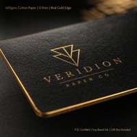 Carte de visite de luxe personnalisée Sunto BC-15 en papier épais avec bord doré |   Estampage à chaud en feuille d'or sur coton premium 600 g/m² pour indépendants