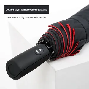 Parapluie Automatique Moderne 10 Baleines 105cm Luxe Coupe-Vent pour Femme & Homme Utilisation en Voiture Peinture Noire Logo Personnalisé - Product Image 4