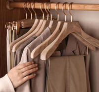 Cintres en tissu de haute qualité avec pinces, cintres en bois massif, cintres antidérapants en métal pour pantalons, jupes, placard