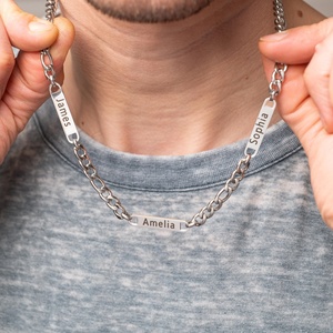 Collar con colgante de acero inoxidable con <span class=keywords><strong>tres</strong></span> nombres personalizados a la moda, collar con letras grabadas personalizadas, regalo de cumpleaños y Navidad - Product Image 6
