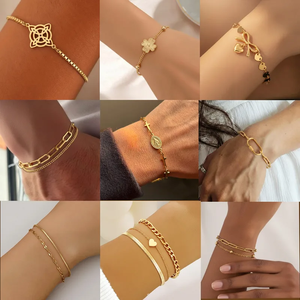 Bracelet tendance minimaliste en acier inoxydable 304 plaqué or 18 carats avec motif cœur et croix, plaqué sous vide 3D, bijoux de poignet - Product Image 2