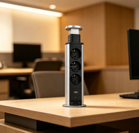 Prise de bureau escamotable avec ports USB-A et USB-C 20W, 3 prises norme européenne pour bureaux et postes de travail