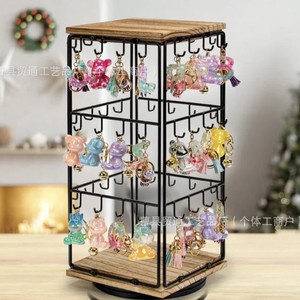 Wooden Jewelry Earring <b>Rotating</b> Storage Rack 3 Floors Multi Layer <b>Display</b> <b>Stand</b> For Home Or Store Use - Product Image 3