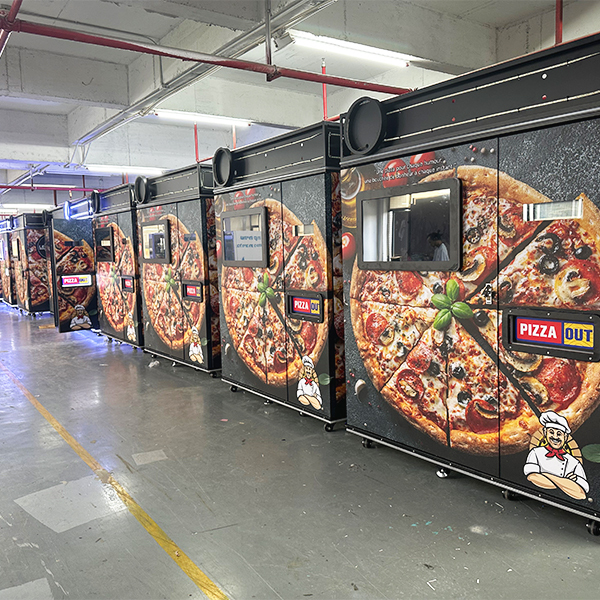 IPLAYSMART Pizza Vending Machine with 55" Touchscreen 69 Pizzas Capacity Remote Monitoring LED Light Deluxe Canopy OEM