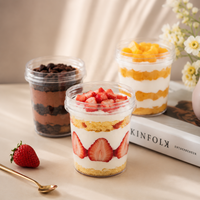 Bocaux à dessert en plastique PET transparent de qualité alimentaire avec couvercle à vis, personnalisables avec logo, pour bonbons, parfaits, poudings, yaourts et gâteaux