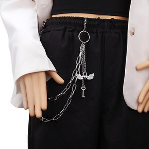 Cadena de cuerpo de moda de aleación de zinc con colgante de doble capa de corazón, ala y llave, cadena para pantalones, estilo punk casual - Product Image 3