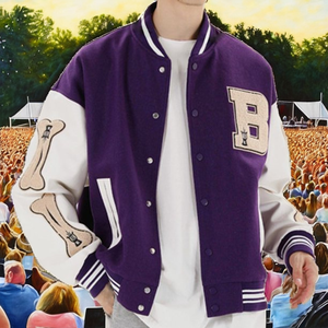 Chaqueta Bomber Retro de Béisbol para Hombre, de Algodón, Estilo Hip Hop, con Botones de Cuerno, Parches Bordados de Chenilla, Chaqueta Universitaria de Lana con Letras - Product Image 2