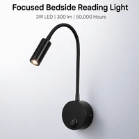 Lampe murale LED noire moderne et flexible pour chambre à coucher, camping-car, bateau - 12V/24V 2W, intensité réglable par toucher, col de cygne pour tête de lit