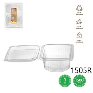 <b>Disposable</b> 1500CC Rectangular Plastic <b>Food</b> Storage <b>Container</b> with Reusable Bisag Top 1505R Envase Tapabisag Transp - Product Image 1