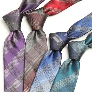 Prezzo a buon mercato consegna veloce lusso fashion design cravatta uomo seta viola blu navy rosso plaid cravatte fatte a mano per gli uomini