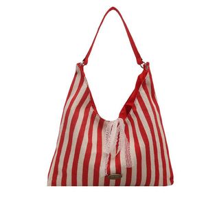 Bolsa de Hombro Grande a Rayas, Minimalista, Casual, de Lona, Económica y Reutilizable para Compras - Product Image 6