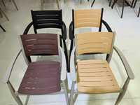 Ensemble de table et de chaises de jardin en plastique et bois, moderne, imperméable, écologique, avec lattes en plastique