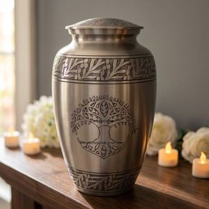 Trending Classic Aluminium Metal Modern Adult Banyan Tree Engraved Cremation Urns for Human Ashes 220 Cubic Inches Capacity - Product Image 2