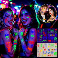 Tatouage temporaire néon lumineux, motif cœur gothique flamboyant à épines, tatouage étanche qui brille dans le noir pour les soirées rave et les fêtes nocturnes