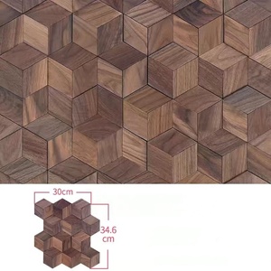 Panneau mural en bois massif de noyer noir de luxe <span class=keywords><strong>petit</strong></span> carré mosaïque 3D bois TV fond mur salle à manger Club décorer panneaux muraux - Product Image 4