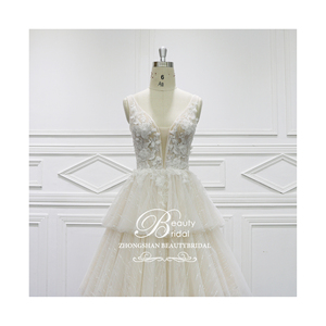 Vestido <span class=keywords><strong>de</strong></span> novia <span class=keywords><strong>de</strong></span> calidad del fabricante, vestido <span class=keywords><strong>de</strong></span> encaje <span class=keywords><strong>de</strong></span> lujo, falda acampanada <span class=keywords><strong>de</strong></span> tul con lentejuelas para atuendo nupcial - Product Image 2