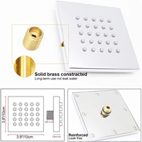 Système de douche thermostatique à effet pluie, finition laiton en acier inoxydable brossé, robinet avec 6 jets de massage, triple poignée, design carré moderne