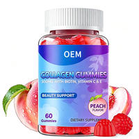 Gummies de Collagène 300mg avec Biotine, Vitamines C et E pour l'Énergie, Saveur Pêche, 60 Unités, Complément Alimentaire pour Adultes, OEM