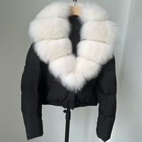 Jxwatcher Winter Großer Natürlicher Fuchspelz Flauschiger Puffer-Mantel Damen Warme 90% Weiße Entendaunen Kurze Jacke Wasserdichter Parka
