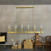 Lustre moderne en laiton linéaire à 12 lumières, luminaire suspendu rectangulaire long avec abat-jour en verre transparent, pour table à manger, îlot de cuisine