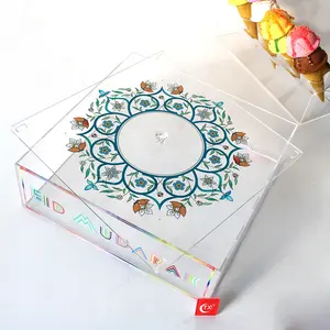 TX şeffaf akrilik kutu kapaklı büyük boy arapça tarzı güzel hediye paketi 3MM Eid Mubarak kek kutusu her türlü tatil hediye