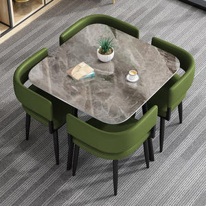 Table à manger ronde en marbre gris veiné, style luxe léger, <span class=keywords><strong>moderne</strong></span>, coins arrondis, anti-collision, usage commercial, durable, 6 chaises - Product Image 1