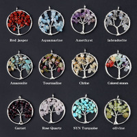 Chips de cristal natural colgante de árbol de la vida al por mayor lindo colgante de árbol de la vida con collar de cristal de grava de cristal