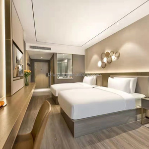 Hotel Project Furniture Set Modern Twin Room Two <b>Single</b> Beds with <b>Headboard</b> TV Stand Desk Nightstand Hotel Bedroom Furniture - Product Image 1