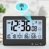 AIKS Atomic LCD Digitale Wanduhr Kalender Temperatur Luftfeuchtigkeit Automatische Zeitsynchronisation Modernes Design Zuhause Schlafzimmer Schreibtisch Wandmontage US