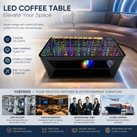 Table de salon commerciale lumineuse avec logo personnalisé, barre lumineuse LED, base en acier inoxydable, finition brillante, vente en gros
