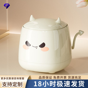 Creative Cartoon Desktop Trash Can Round Flip Top Lid Large Capacity Multi Functional Storage Bin Indoor Use Milky White - Product Image 4